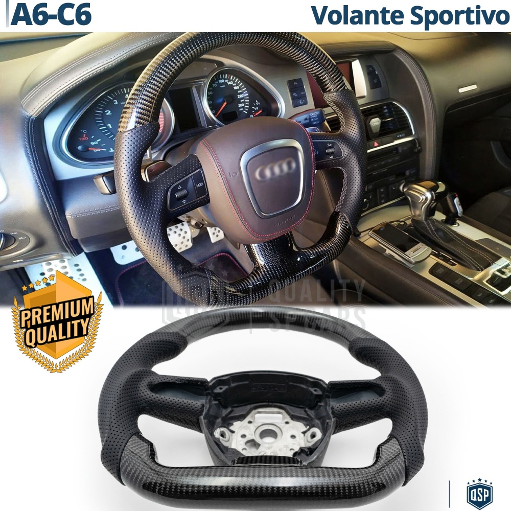VOLANTE Deportivo para Audi A6 C6, Plano en Carbono y Piel | Reemplazo Ergonómico