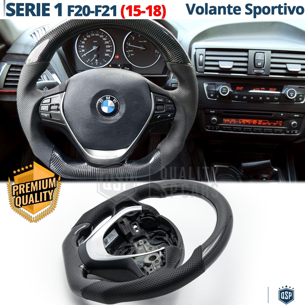 VOLANTE Deportivo para BMW Serie 1 F20 F21 15-18, Plano en Carbono y Piel | Reemplazo Ergonómico