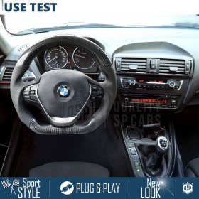 VOLANTE Deportivo para BMW Serie 1 F20 F21 15-18, Plano en Carbono y Piel | Reemplazo Ergonómico