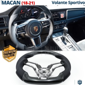 VOLANTE Deportivo para Porsche Macan 18-21, Plano en Carbono y Piel | Reemplazo Ergonómico