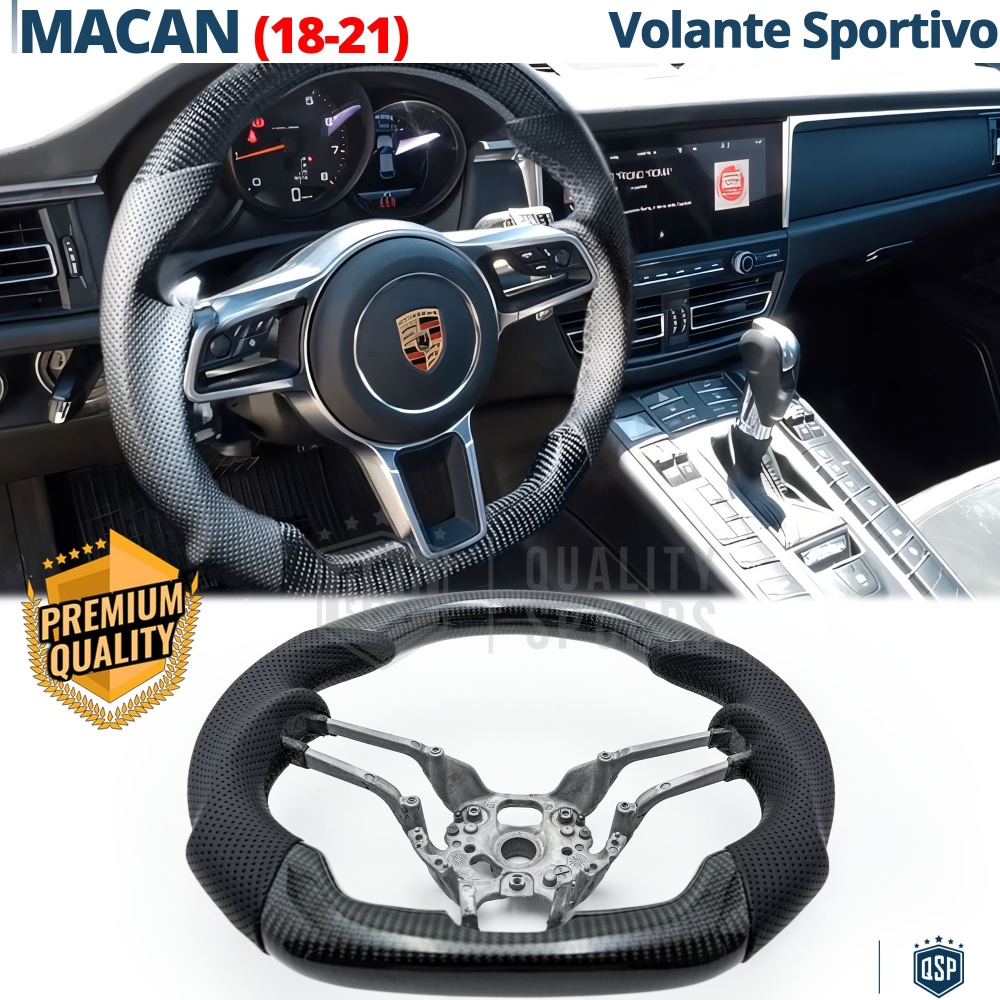 VOLANTE Deportivo para Porsche Macan 18-21, Plano en Carbono y Piel | Reemplazo Ergonómico