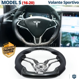 VOLANTE Deportivo para Tesla Model S 16-20, Plano en Carbono y Piel | Reemplazo Ergonómico