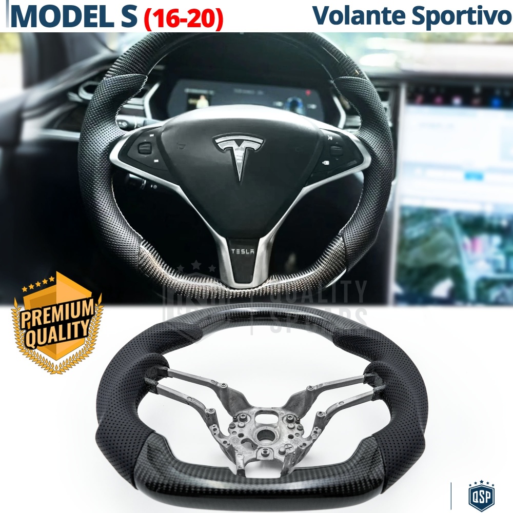VOLANTE Deportivo para Tesla Model S 16-20, Plano en Carbono y Piel | Reemplazo Ergonómico