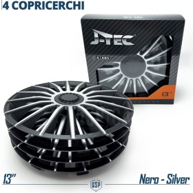 4 Car Wheel Trims Covers 13'' Inch Universal, Silver and Black Sports Trims 15 Spokes | MADE IN EU