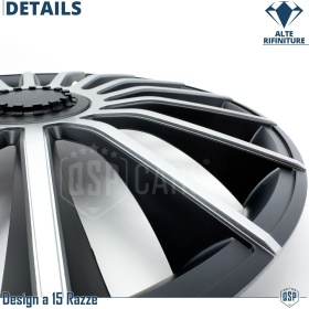 4 Car Wheel Trims Covers 13'' Inch Universal, Silver and Black Sports Trims 15 Spokes | MADE IN EU