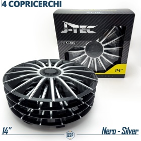 4 Tapacubos Embellecedores 14'' Pulgadas Universales, Plateadas y Negras, 15 Radios | HECHO EN UE