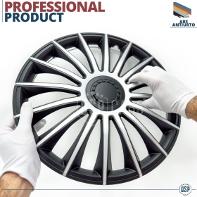 4 Tapacubos Embellecedores 14'' Pulgadas Universales, Plateadas y Negras, 15 Radios | HECHO EN UE