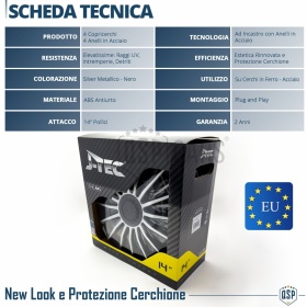 4 Tapacubos Embellecedores 14'' Pulgadas Universales, Plateadas y Negras, 15 Radios | HECHO EN UE