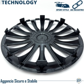 4 Tapacubos Embellecedores 14'' Pulgadas Universales, Plateadas y Negras, 15 Radios | HECHO EN UE