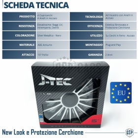 4 Tapacubos Embellecedores 15'' Pulgadas Universales, Plateadas y Negras, 15 Radios | HECHO EN UE