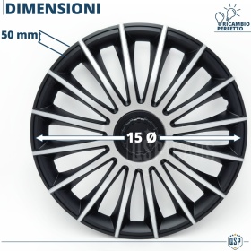 4 Tapacubos Embellecedores 15'' Pulgadas Universales, Plateadas y Negras, 15 Radios | HECHO EN UE