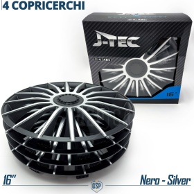 4 Tapacubos Embellecedores 16'' Pulgadas Universales, Plateadas y Negras, 15 Radios | HECHO EN UE