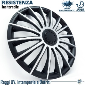 4 Tapacubos Embellecedores 16'' Pulgadas Universales, Plateadas y Negras, 15 Radios | HECHO EN UE