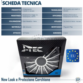 4 Tapacubos Embellecedores 16'' Pulgadas Universales, Plateadas y Negras, 15 Radios | HECHO EN UE