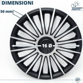 4 Tapacubos Embellecedores 16'' Pulgadas Universales, Plateadas y Negras, 15 Radios | HECHO EN UE