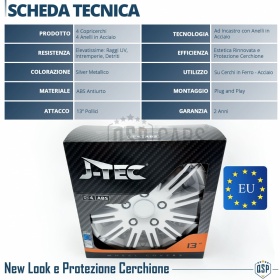 4 Tapacubos Embellecedores 13'' Pulgadas Universales, Plateadas, 12 Radios | HECHO EN UE