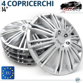 4 Tapacubos Embellecedores 14'' Pulgadas Universales, Plateadas, 12 Radios | HECHO EN UE