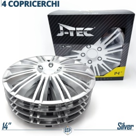 4 Tapacubos Embellecedores 14'' Pulgadas Universales, Plateadas, 12 Radios | HECHO EN UE