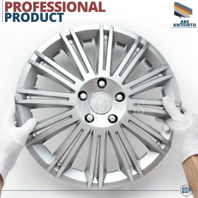 4 Tapacubos Embellecedores 14'' Pulgadas Universales, Plateadas, 12 Radios | HECHO EN UE
