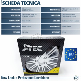 4 Tapacubos Embellecedores 14'' Pulgadas Universales, Plateadas, 12 Radios | HECHO EN UE