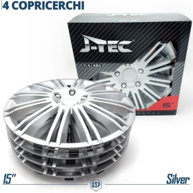 4 Tapacubos Embellecedores 15'' Pulgadas Universales, Plateadas, 12 Radios | HECHO EN UE