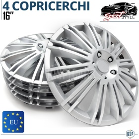 4 Tapacubos Embellecedores 16'' Pulgadas Universales, Plateadas, 12 Radios | HECHO EN UE
