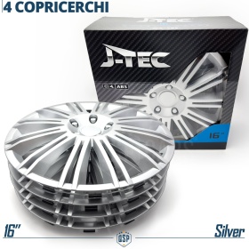 4 Tapacubos Embellecedores 16'' Pulgadas Universales, Plateadas, 12 Radios | HECHO EN UE