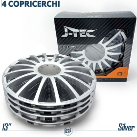 4 Tapacubos Embellecedores 13'' Pulgadas Universales, Plateadas, 16 Radios | HECHO EN UE