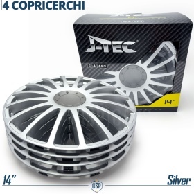 4 Tapacubos Embellecedores 14'' Pulgadas Universales, Plateadas, 16 Radios | HECHO EN UE