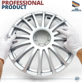 4 Tapacubos Embellecedores 14'' Pulgadas Universales, Plateadas, 16 Radios | HECHO EN UE