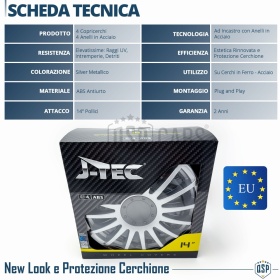 4 Tapacubos Embellecedores 14'' Pulgadas Universales, Plateadas, 16 Radios | HECHO EN UE