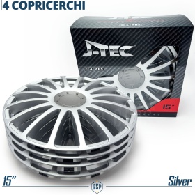 4 Tapacubos Embellecedores 15'' Pulgadas Universales, Plateadas, 16 Radios | HECHO EN UE