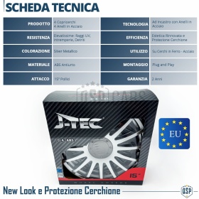4 Tapacubos Embellecedores 15'' Pulgadas Universales, Plateadas, 16 Radios | HECHO EN UE
