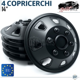 4 Car Wheel Trims Covers 14'' Inch Universal, Black Sports Trims Off-Road Design | MADE IN EU