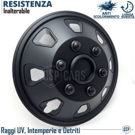 4 Tapacubos Embellecedores 16'' Pulgadas Universales, Negras, Design Todoterreno | HECHO EN UE