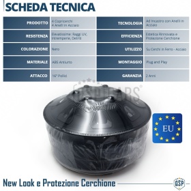 4 Tapacubos Embellecedores 16'' Pulgadas Universales, Negras, Design Todoterreno | HECHO EN UE