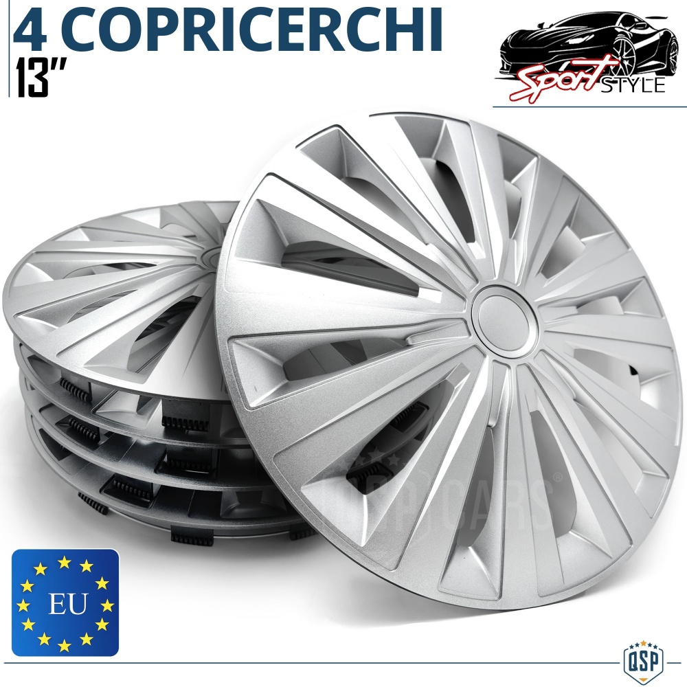 4 Car Wheel Trims Covers 13'' Inch Universal, Silver Sports Trims 12 Spokes | MADE IN EU