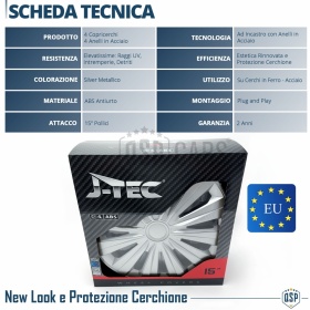 4 Tapacubos Embellecedores 15'' Pulgadas Universales, Plateadas, 12 Radios | HECHO EN UE