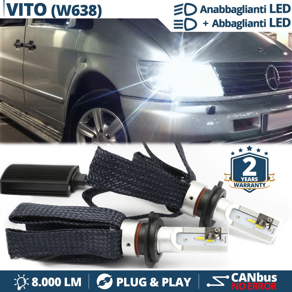 Kit LED H4 para MERCEDES CLASE V W638 Luces de Cruce + Carretera | 6500K 8000LM CANbus