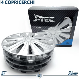4 Tapacubos Embellecedores 16'' Pulgadas Universales, Plateadas, 12 Radios | HECHO EN UE