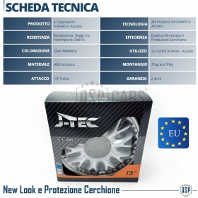 4 Tapacubos Embellecedores 13'' Pulgadas Universales, Plateadas, 10 Radios | HECHO EN UE