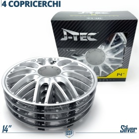 Set 4 Copricerchi Auto 14'' Pollici Universali, Coppette Sportive Silver 10 Razze | MADE IN EU