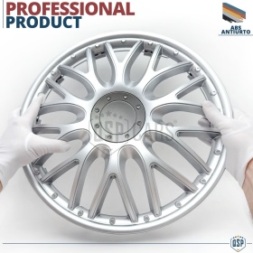 Set 4 Copricerchi Auto 14'' Pollici Universali, Coppette Sportive Silver 10 Razze | MADE IN EU
