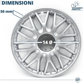 Set 4 Copricerchi Auto 14'' Pollici Universali, Coppette Sportive Silver 10 Razze | MADE IN EU