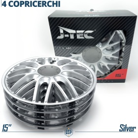 4 Tapacubos Embellecedores 15'' Pulgadas Universales, Plateadas, 10 Radios | HECHO EN UE