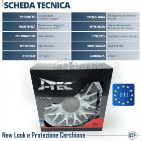 4 Tapacubos Embellecedores 15'' Pulgadas Universales, Plateadas, 10 Radios | HECHO EN UE