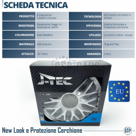 4 Tapacubos Embellecedores 16'' Pulgadas Universales, Plateadas, 10 Radios | HECHO EN UE