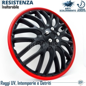 4 Tapacubos Embellecedores 13'' Pulgadas Universales, Negras Borde Rojo, 10 Radios | HECHO EN UE