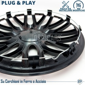 4 Tapacubos Embellecedores 16'' Pulgadas Universales, Negras Borde Rojo, 10 Radios | HECHO EN UE
