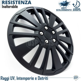 4 Tapacubos Embellecedores 13'' Pulgadas Universales, Negras, 15 Radios | HECHO EN UE
